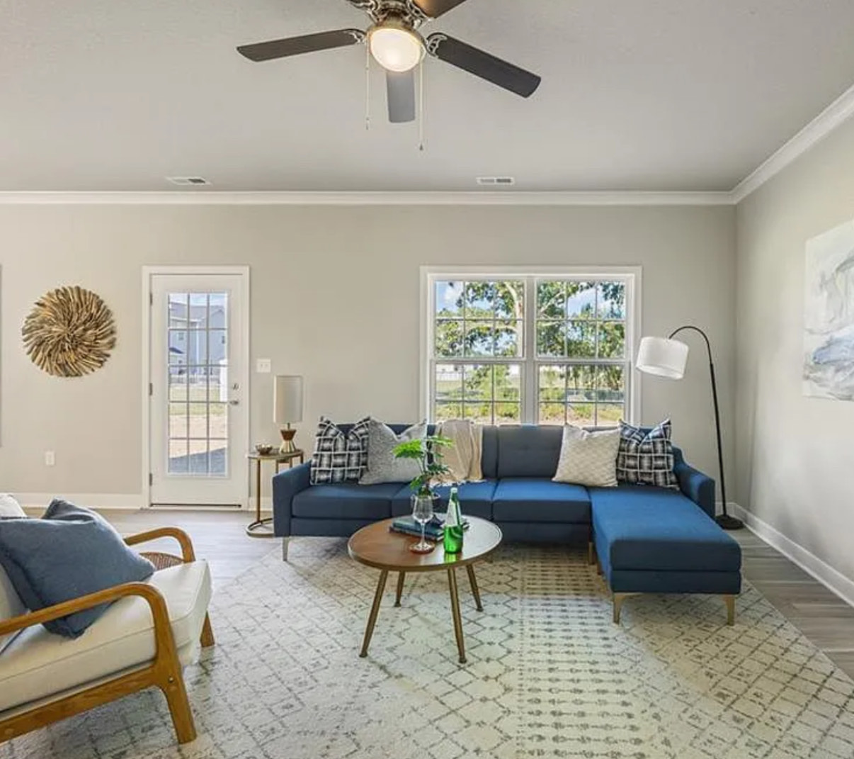 Living room with large windows and natural light
